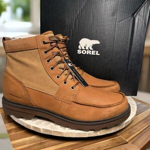 Sorel Carson Moc WP Waterproof Boots Leather Camel Brown Umber Men’s 11